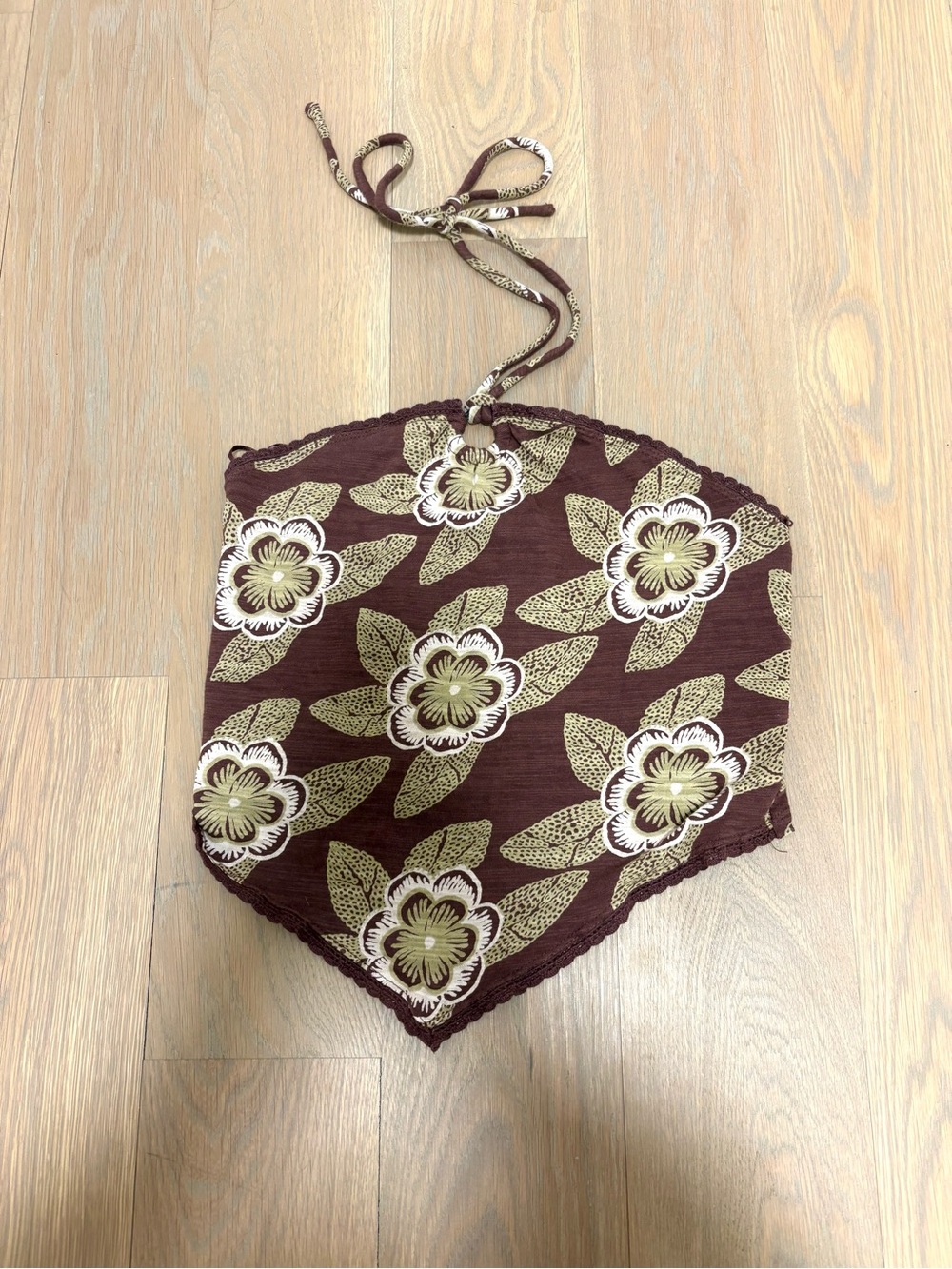 Cynthia Rowley Floral Bandana Halter Top in Burgundy and Olive
